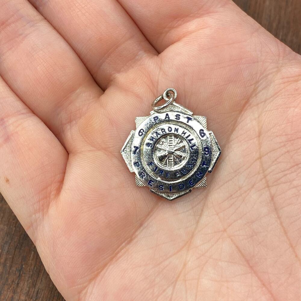 Vintage 925 Sterling "Sharon Hill Fire Aux Past President" Pendant Charm